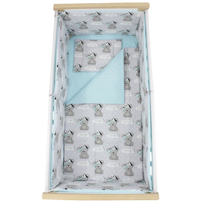 Set lenjerie patut, 5 piese, Boy, verso turcoaz, 140x70 cm