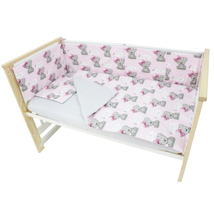 Set lenjerie 4 piese, Prichindel, Girl, verso gri, 120x60 cm