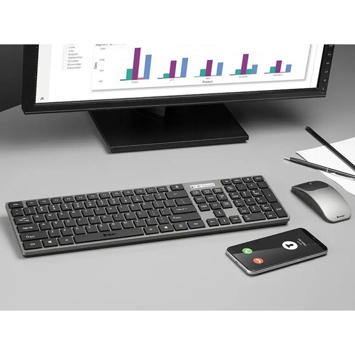 Set tastatura si mouse Tracer TRAKLA46773, RF Nano, wireless, gri, US layout