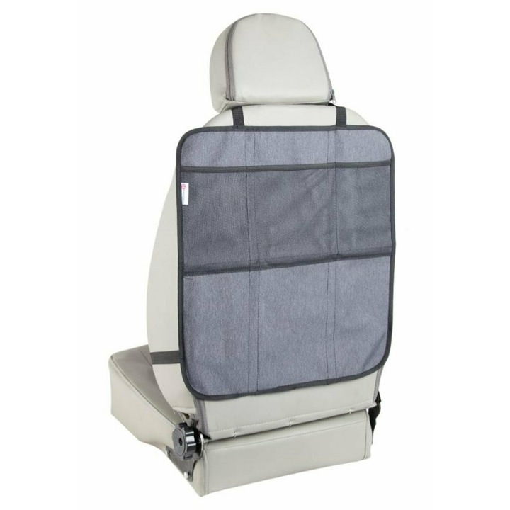 Protectie impermeabila pentru bancheta auto si spatar, Petite&Mars, impermeabila, Cu organizator, 3 in 1, Savior, Gri