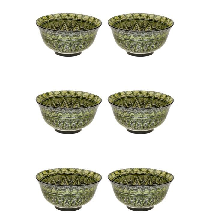 Set forma din 6 boluri ceramice pentru supa sau cereale, multicolore, 250 ml, 12 x 6 cm