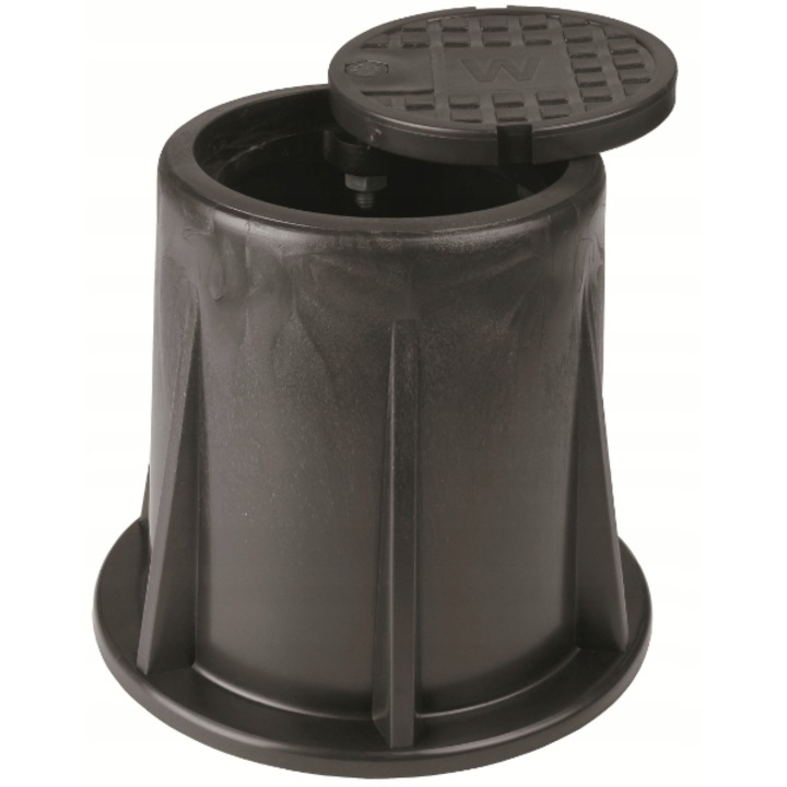 Cutie robinet cu capac, Polipropilena, 150 mm, Diametru 105 mm, Negru