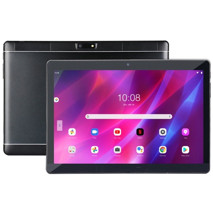 Tableta T12, Octa Core 1.6Ghz, Display 10.1” HD, Android 10, 2GB RAM DDR4, 32 GB, Wi-Fi, 4G LTE, Dual-Sim, Ultra-Slim, Black