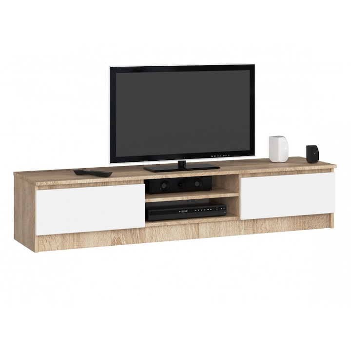 Akord Furniture Factory TV szekrény, forgácslap, 160 x 33 x 40 cm, Sonoma/White