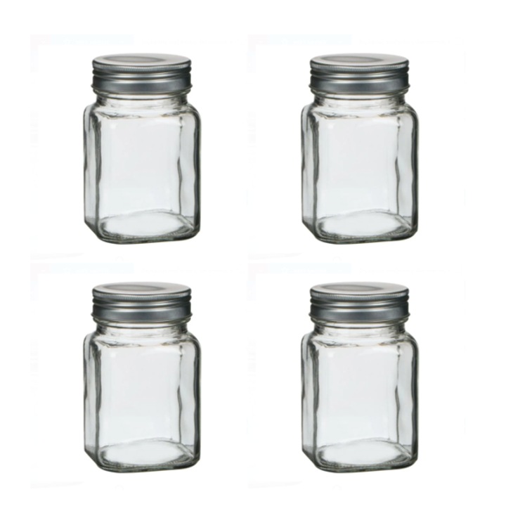 Set format din 4 borcane din sticla cu capac metalic, 200 ml