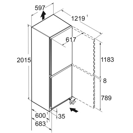 Combina frigorifica Liebherr CNf 26103 Pure, NoFrost, 371 l, Display Tactil, DuoCooling, EasyFresh, H 201.5 cm, Alb, Clasa F