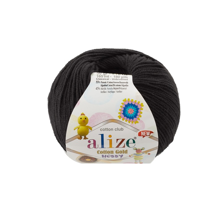 Fir Textil Alize Cotton Gold Hobby New 60, pentru crosetat si tricotat, acril, negru, 165 m
