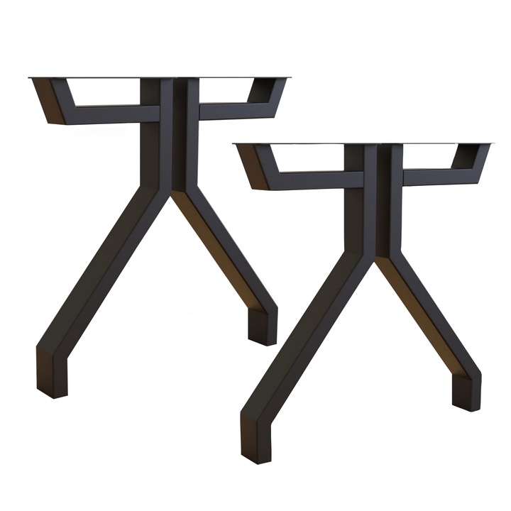 Set 4 picioare metalice pentru masa Tibur, vopsite electrostatic, 72 x 35 cm, profil 6 x 4 cm, otel, negru, kit montaj inclus