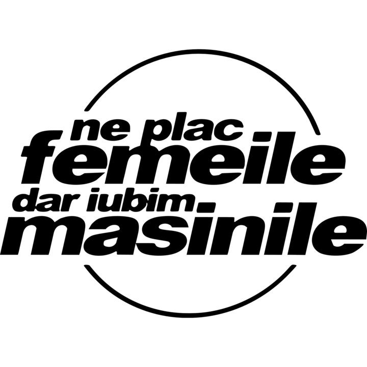 Sticker auto haios "Ne plac femeile, dar iubim masinile", 18x13cm, negru