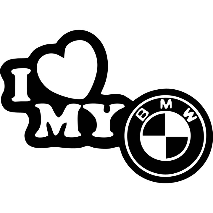 Sticker auto "I love my car bmw'', 15x10cm, Negru