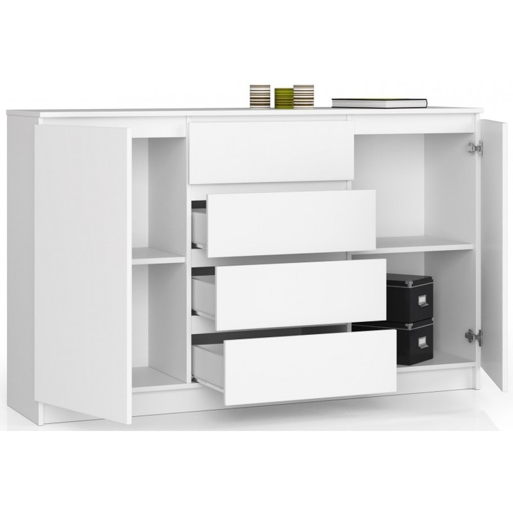 Comoda K Akord Furniture Factory, 2 usi, 4 sertare, PAL, 160 x 99 x 40 cm, Alb