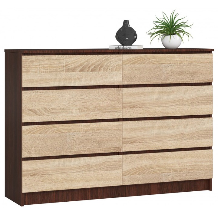 Скрин K Мебелна фабрика Акорд, 10 чекмеджета, ПДЧ, 138 х 99 х 40 см, Кафяво венге/Сонома