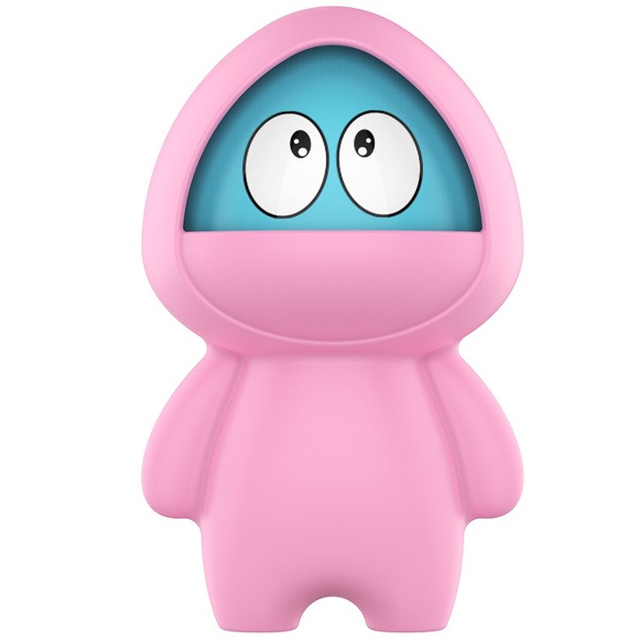 Jucarie Interactiva Antistres, Figurina cu Fata Rotativa, 3 Expresii Faciale, Roz