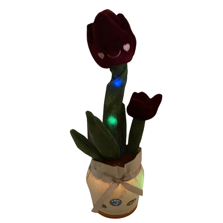 Интерактивна играчка, THK Танцуващ кактус, Lalea, USB, 120 песни, светлини, 32 см, Bordo