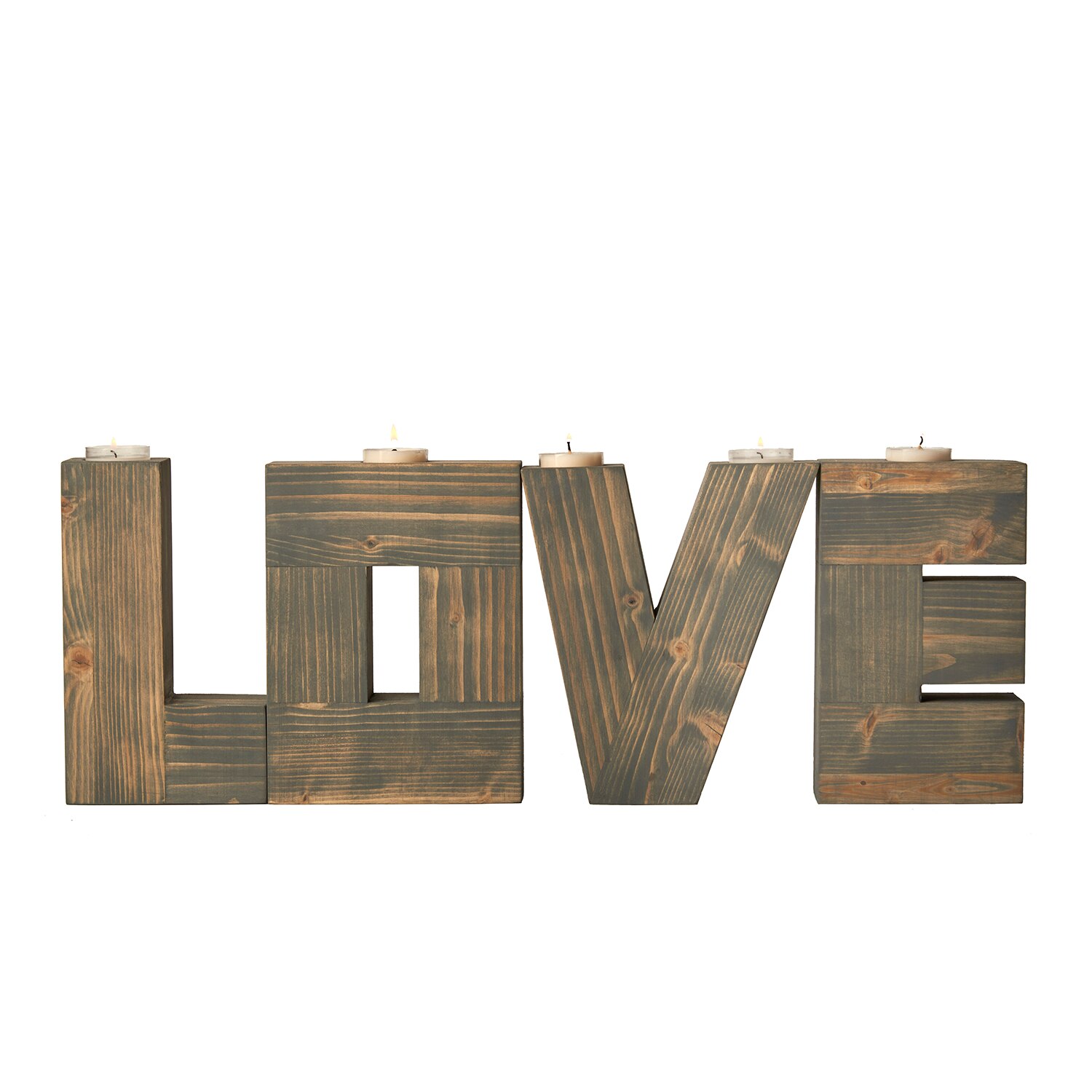 Set Suport lumanari pastila “LOVE" , din lemn rasinos, finisaj cu ulei blue, L 580x200x60 mm