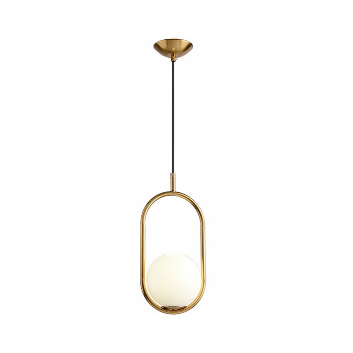 Lustra Tip Pendul RFAN, Model D2021, Cu Abajur, E14, Inaltime Reglabila, 40W, Auriu