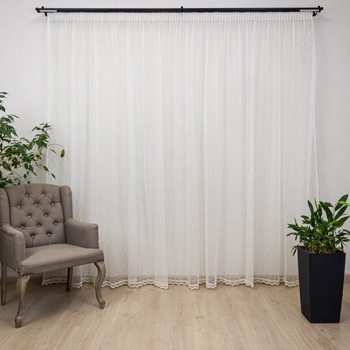 Perdea brodata ivoire, nesifonabila Hiko Bubbles 250x245cm, cu rejansa