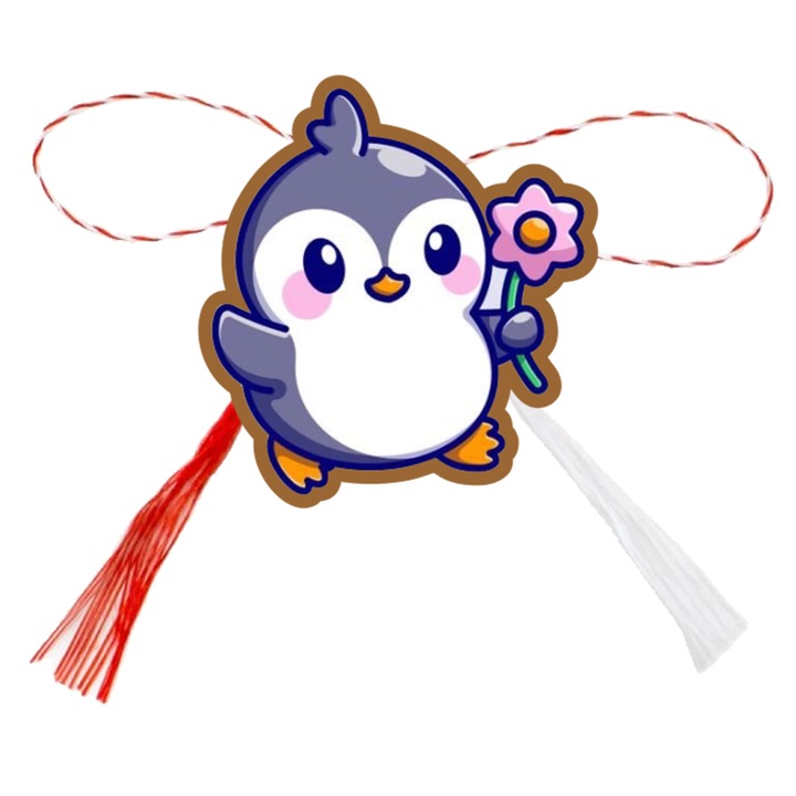 Martisor tip brosa pinguin, lemn, multicolor, 3 cm