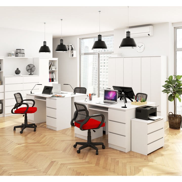 Birou de colt B16 Akord Furniture Factory, Stanga, 3 sertare, PAL, 124 x 77 x 85 cm, Alb