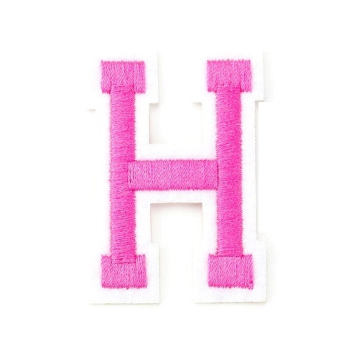 Petic textil brodat Litera H Roz Alfabet, 5.1x3.6 cm