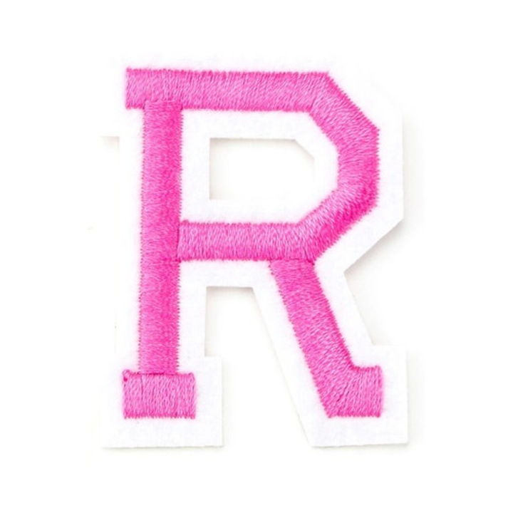 Petic textil brodat Litera R Roz Alfabet, 5x3.9 cm