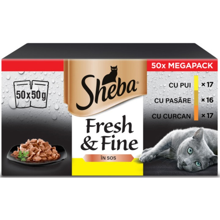 Hrana umeda pentru pisici Sheba Delices Du Jour, Selectie de pasare in sos delicios, 50 x 50 g