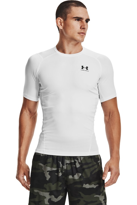 Under Armour, Tricou slim fit cu logo pentru fitness, Alb