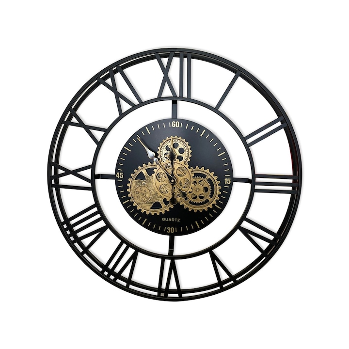 Ceas de perete 2891, cifre romane, Ø 70 cm, negru/auriu