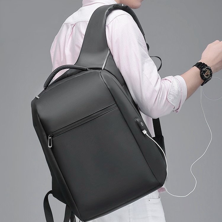 Rucsac laptop 15,6", impermeabil, cu buzunar antifurt si port USB, Escalate, 33x16x42 cm, Negru