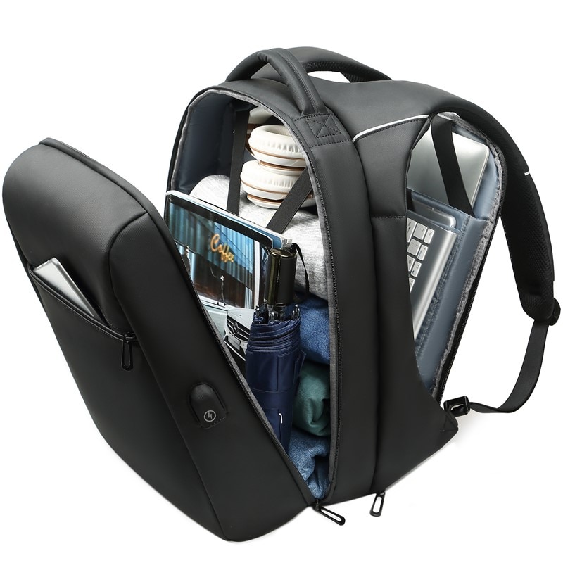 Rucsac laptop 15,6", impermeabil, cu buzunar antifurt si port USB, Escalate, 33x16x42 cm, Negru