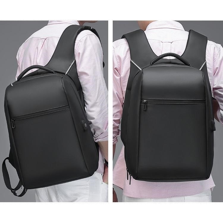 Rucsac laptop 15,6", impermeabil, cu buzunar antifurt si port USB, Escalate, 33x16x42 cm, Negru