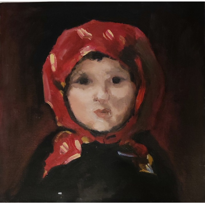 Tablou - Reproducere dupa Fetita cu basma rosie de Nicolae Grigorescu, acrilic pe panza, 2019, fara rama, 30 x 30 cm