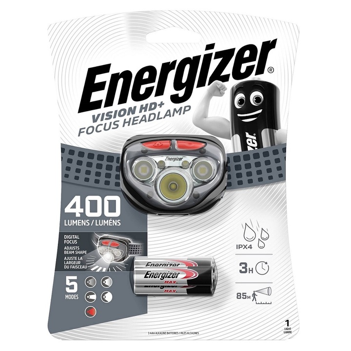 Челник Energizer Vision HD+ Focus 400 lumens, 3 бели, 2 червени LED, 5 режима, 85 m