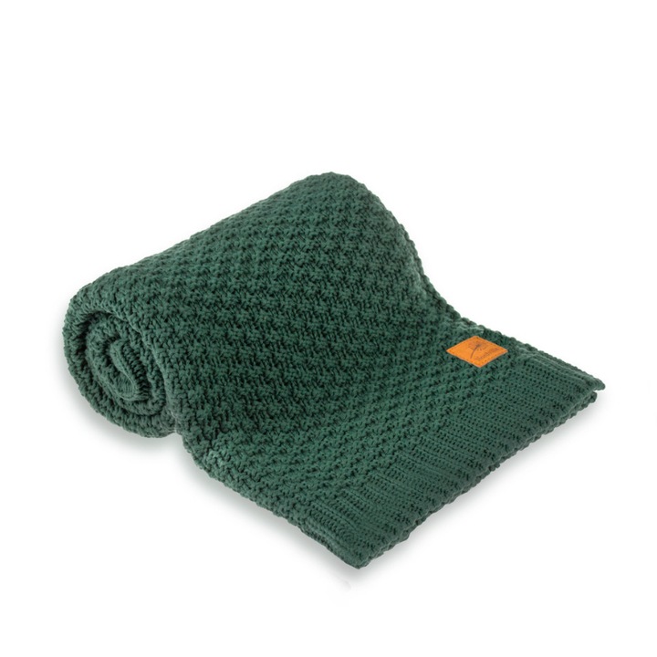 Patura tesuta pentru bebelusi, Nordville, Bumbac, 100x70 cm, Verde