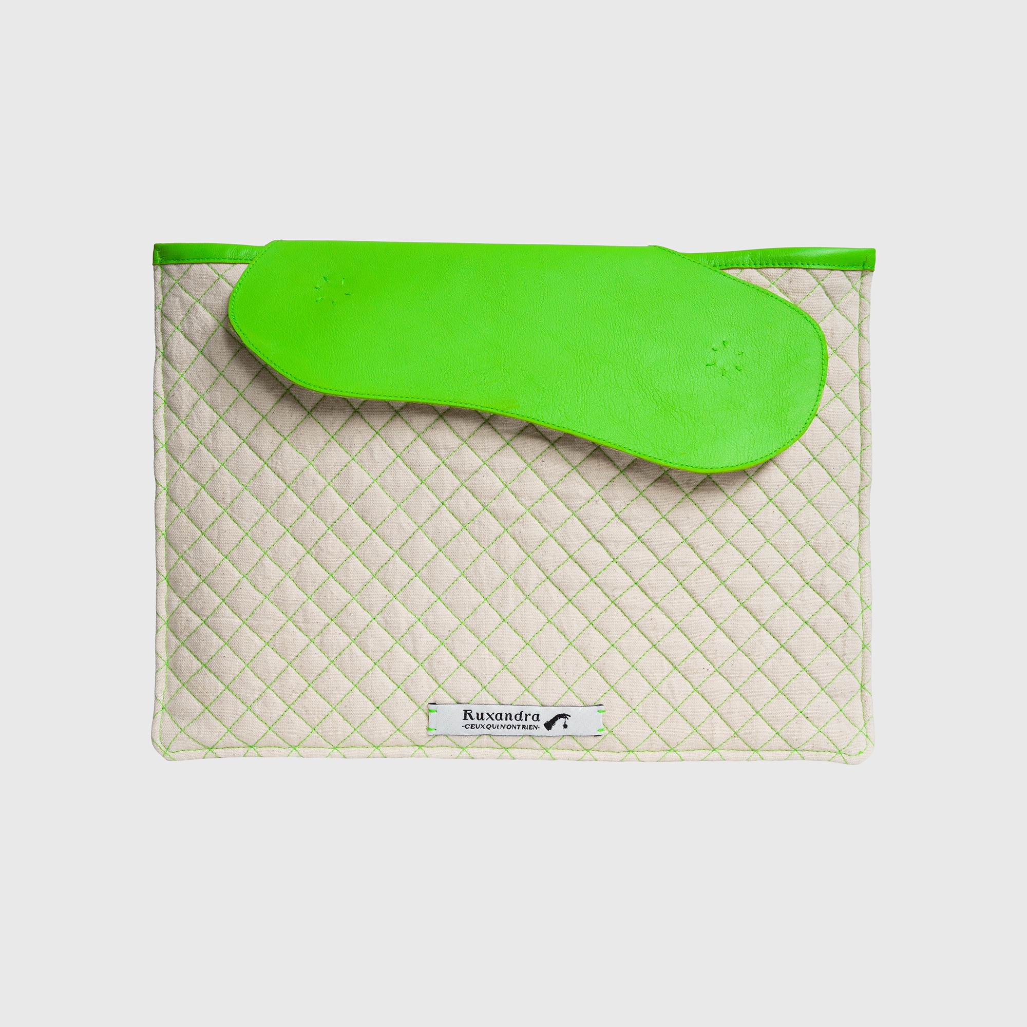 Husa Macbook/ ipad si Accesorii 13", bumbac/piele italiana, alb unt/ verde