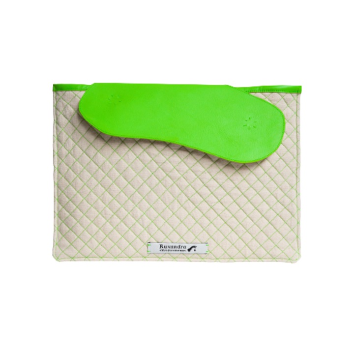 Husa Macbook/ ipad si Accesorii 13", bumbac/piele italiana, alb unt/ verde