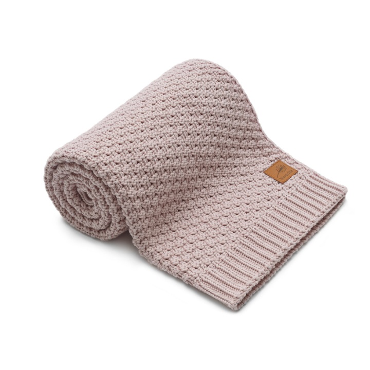 Patura tesuta pentru bebelusi, Nordville, Bumbac, 100x70 cm, Roz pudra