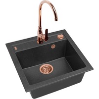 Pachet chiuveta bucatarie Alveus Formic 20, material compozit, 520x510x200mm, Negru + Baterie Lola, sifon cu ventil cupru pop-up inclus, Finisaj Cupru