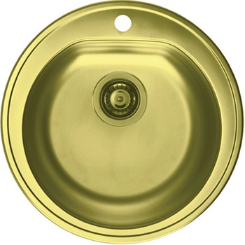 Chiuveta bucatarie Alveus Monarch Form 30, diametru 510mm, adancime 185 mm, sifon finisaj gold inclus, Inox, Gold