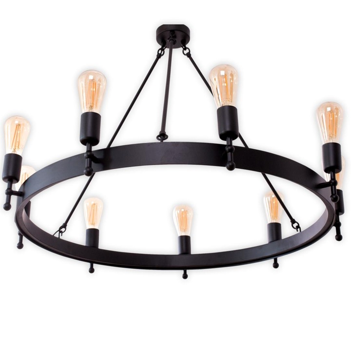 Candelabru metalic, Kuznia Drewna, 9 becuri E27, diametru 90 cm