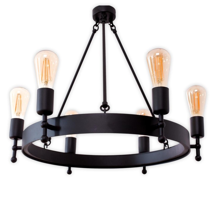 Candelabru metalic, Kuznia Drewna, 6 becuri E27, diametru 65 cm