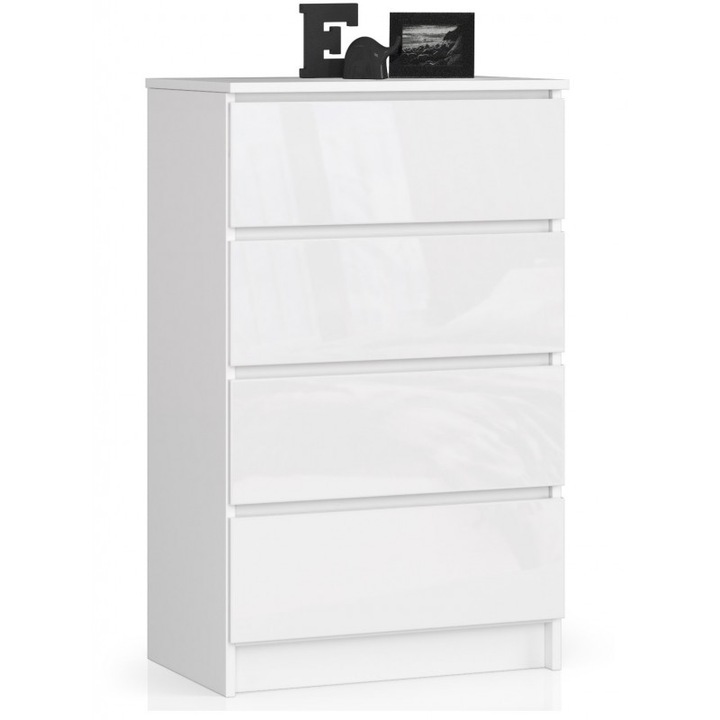 Comoda Akord Furniture Factory, 4 Sertare, 99 x 60 x 40 cm, Pal, Alb lucios