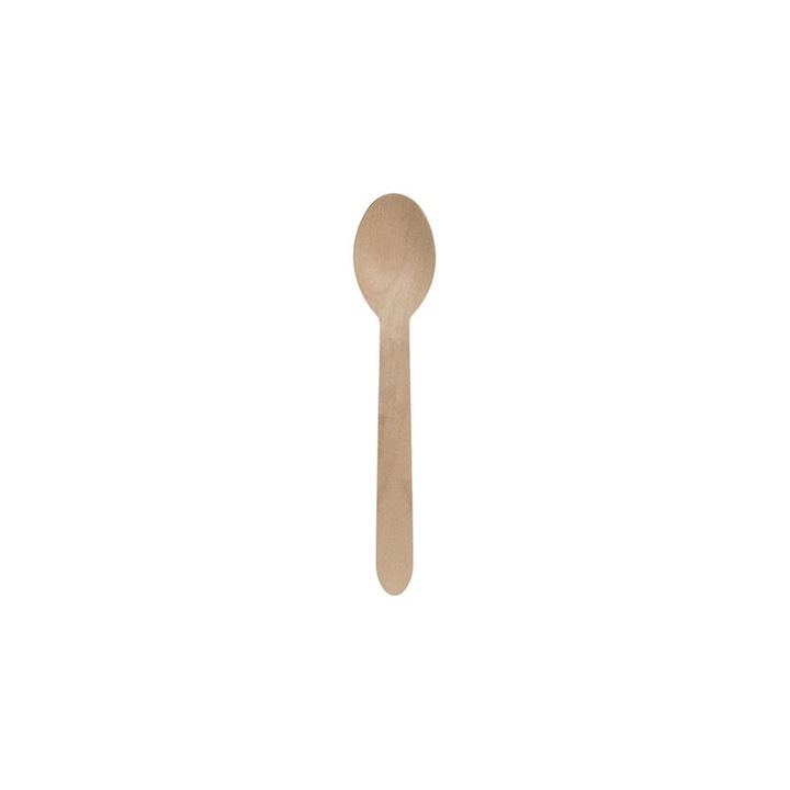 100 db-os, egyenként csomagolt biológiailag lebomló kanál készlet, fa, 16 cm
