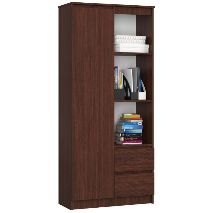 Biblioteca cu usa si 2 sertare Akord Furniture Factory, R11 CLP, PAL, 180x80x35cm, Wenge