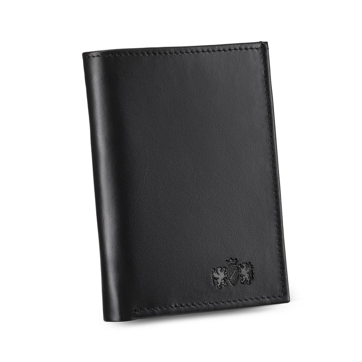 Portofel barbati, Zagatto®, ZG-N051-W, Sienna, Piele naturala, 12 x 8.6 x 1.5 cm, Negru