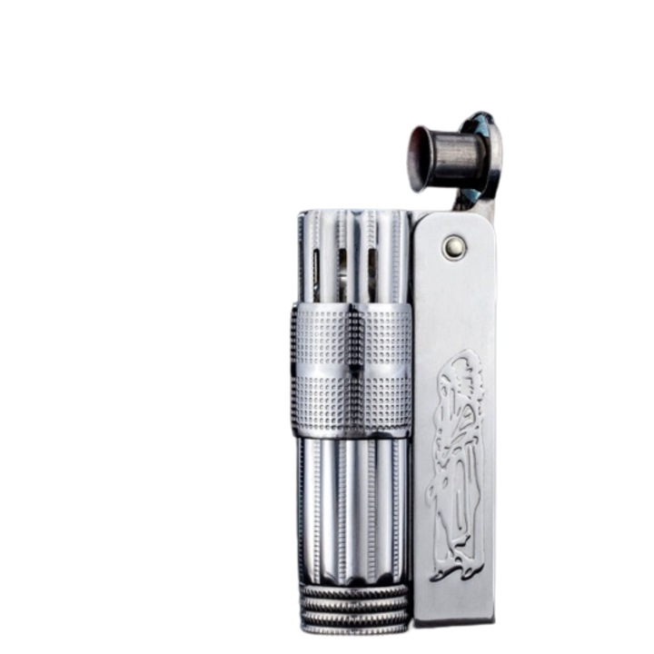 Bricheta pe benzina, otel inoxidabil lucios in relief cu figura unui indian argintiu