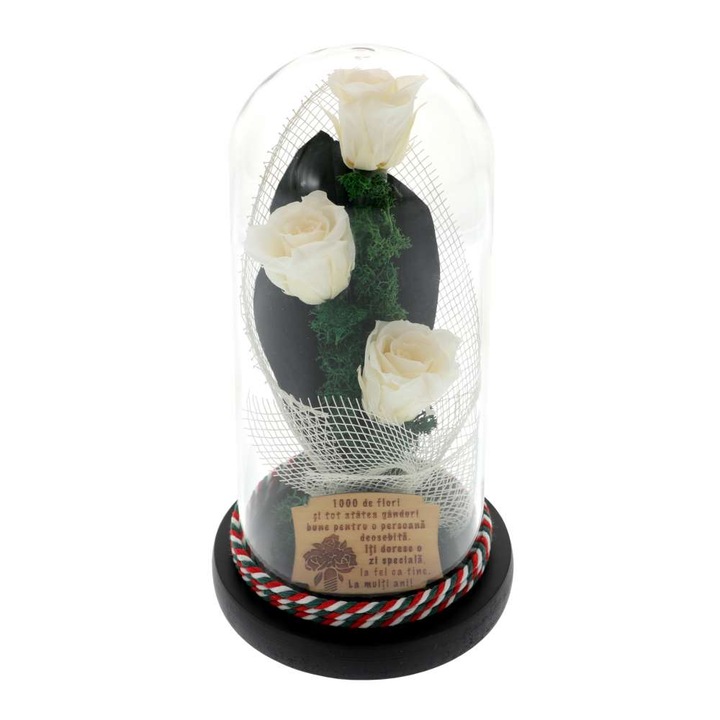 Buchet 3 trandafiri criogenati crem cu mesaj 20 cm