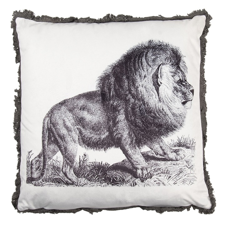 Clayre & Eef rojtos párna, Leo, 45 x 45 cm, fehér/fekete
