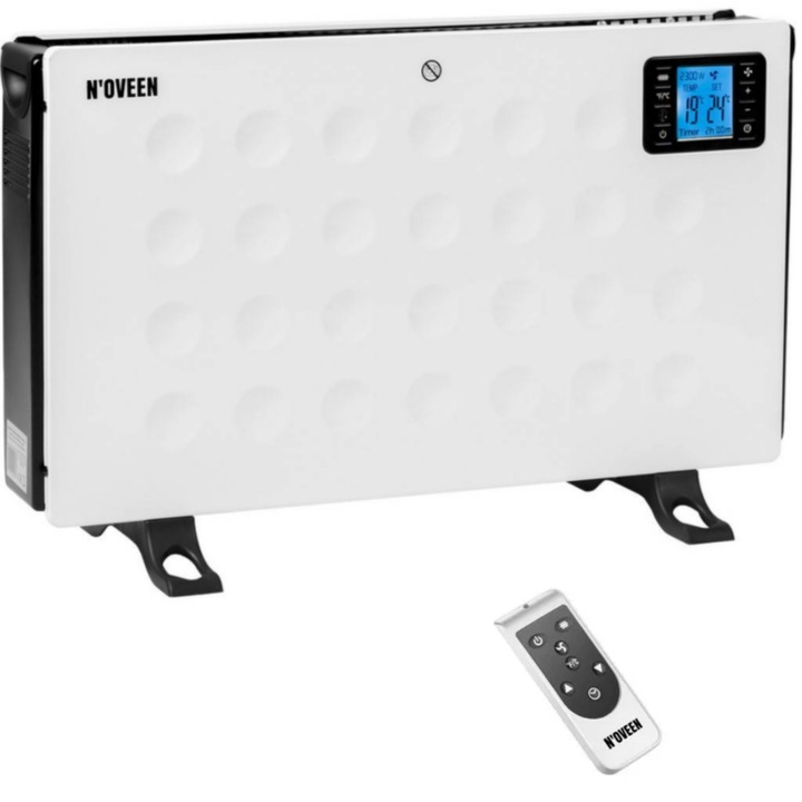 Radiator electric cu LCD Smart Noveen CH8000, temporizator si telecomanda, 2000 W, 3 trepte de putere, Alb