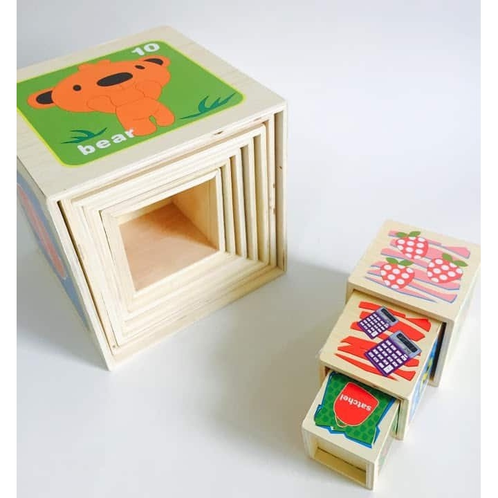 Set 10 cuburi din lemn Turn Montessori - eMAG.ro